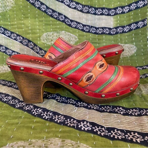 Spring Step Aztec Studded Leather High Heel Clog Mules Size 40 - Picture 7 of 13